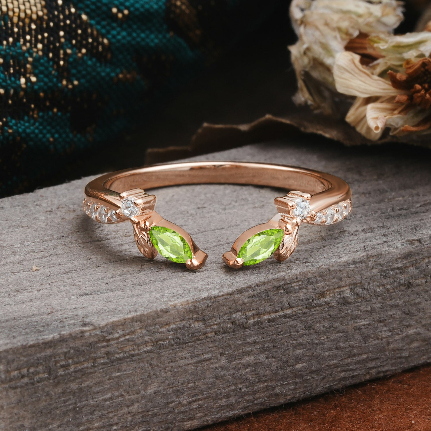 Crown Marquise Cut Peridot Ring Wedding Ring