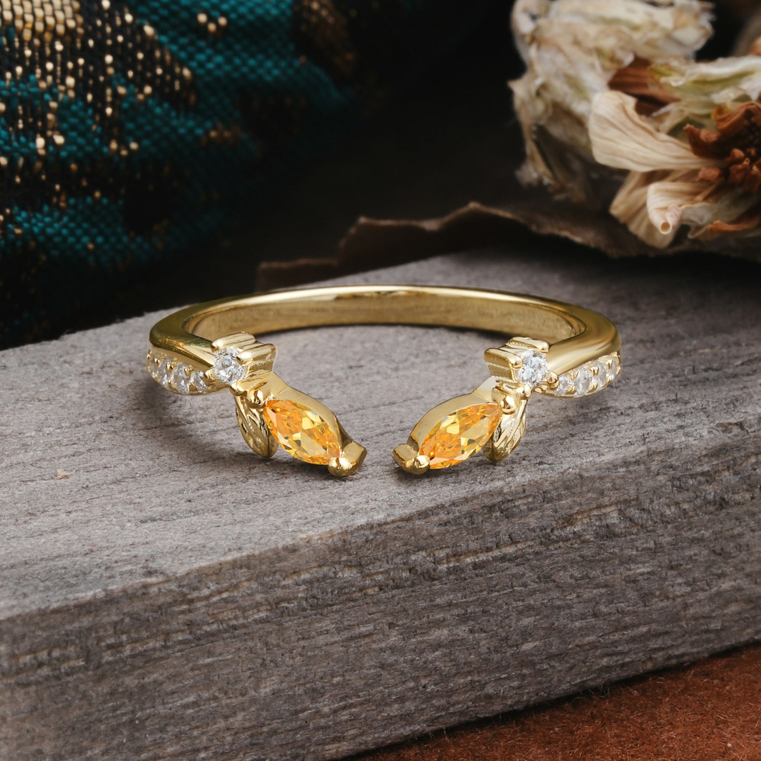 Crown Marquise Cut Citrine Ring Wedding Ring