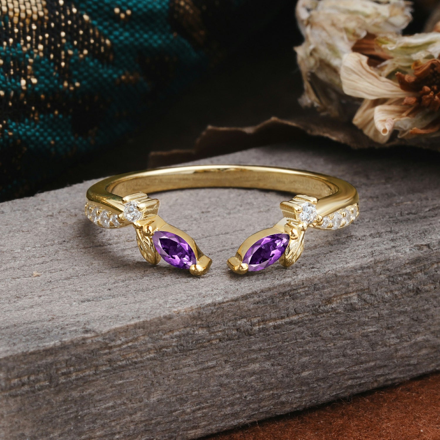 Crown Marquise Cut Amethyst Ring Wedding Ring