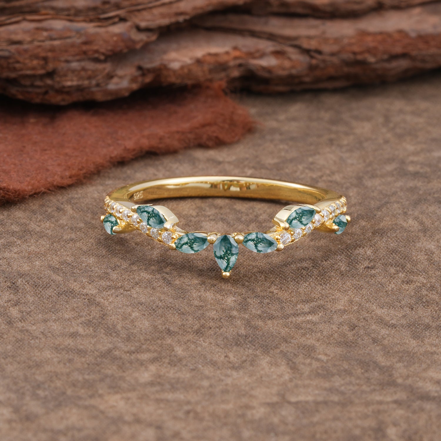 SR17204 Moss Agate Ring - Yellow-Gold