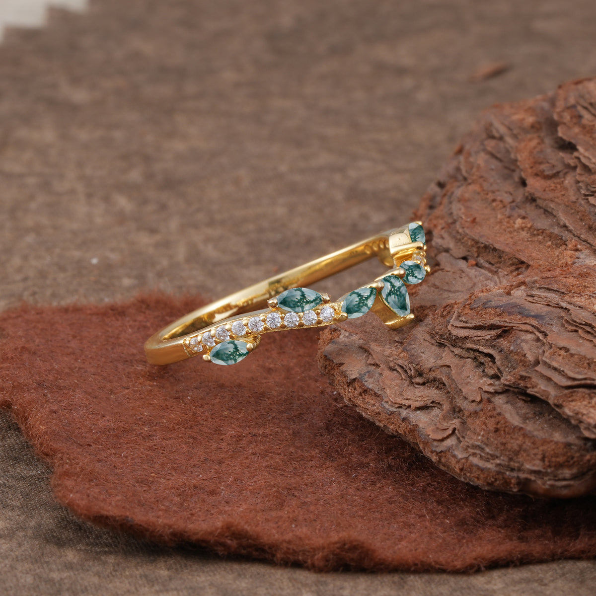 SR17204 Moss Agate Ring - Rose-Gold