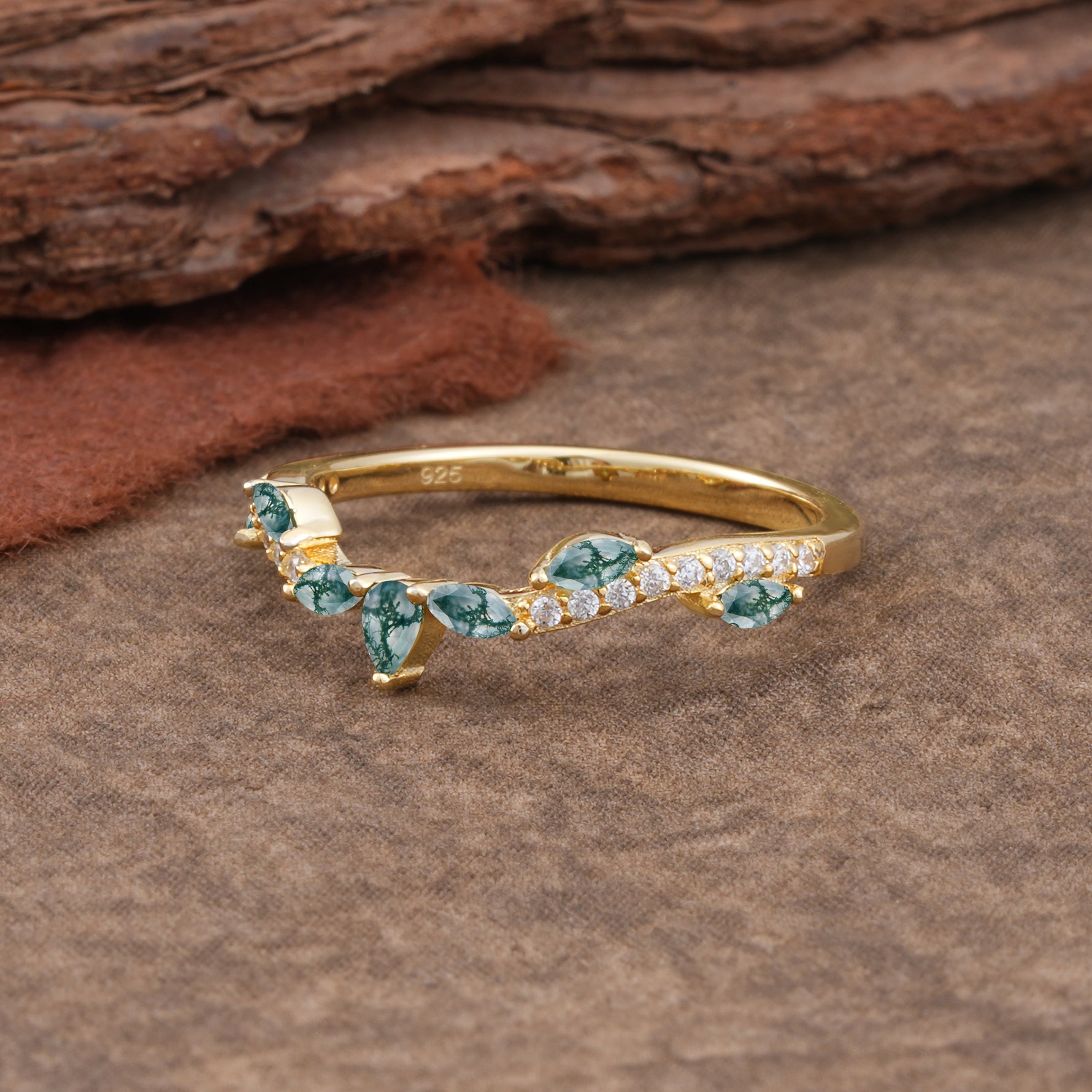 SR17204 Moss Agate Ring - White-Gold