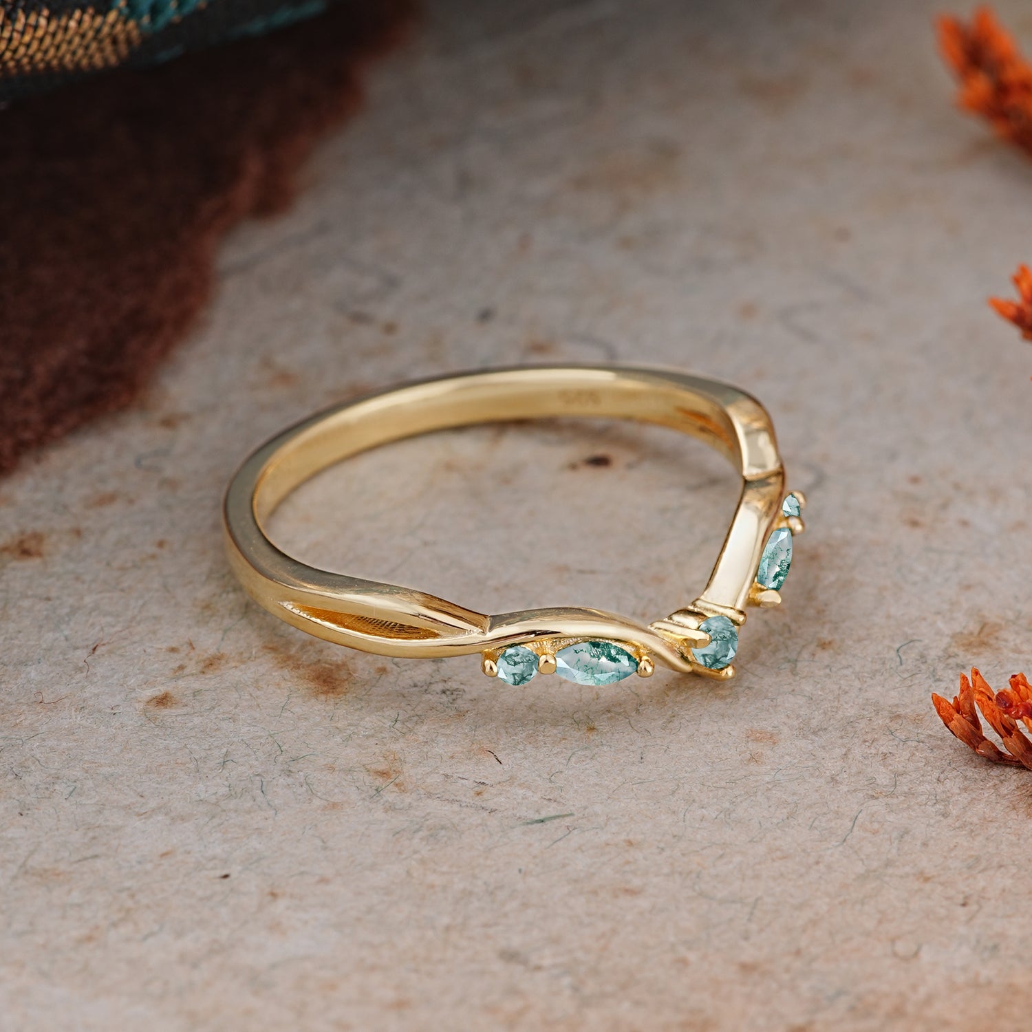 SR17205 Moss Agate Ring - Rose-Gold