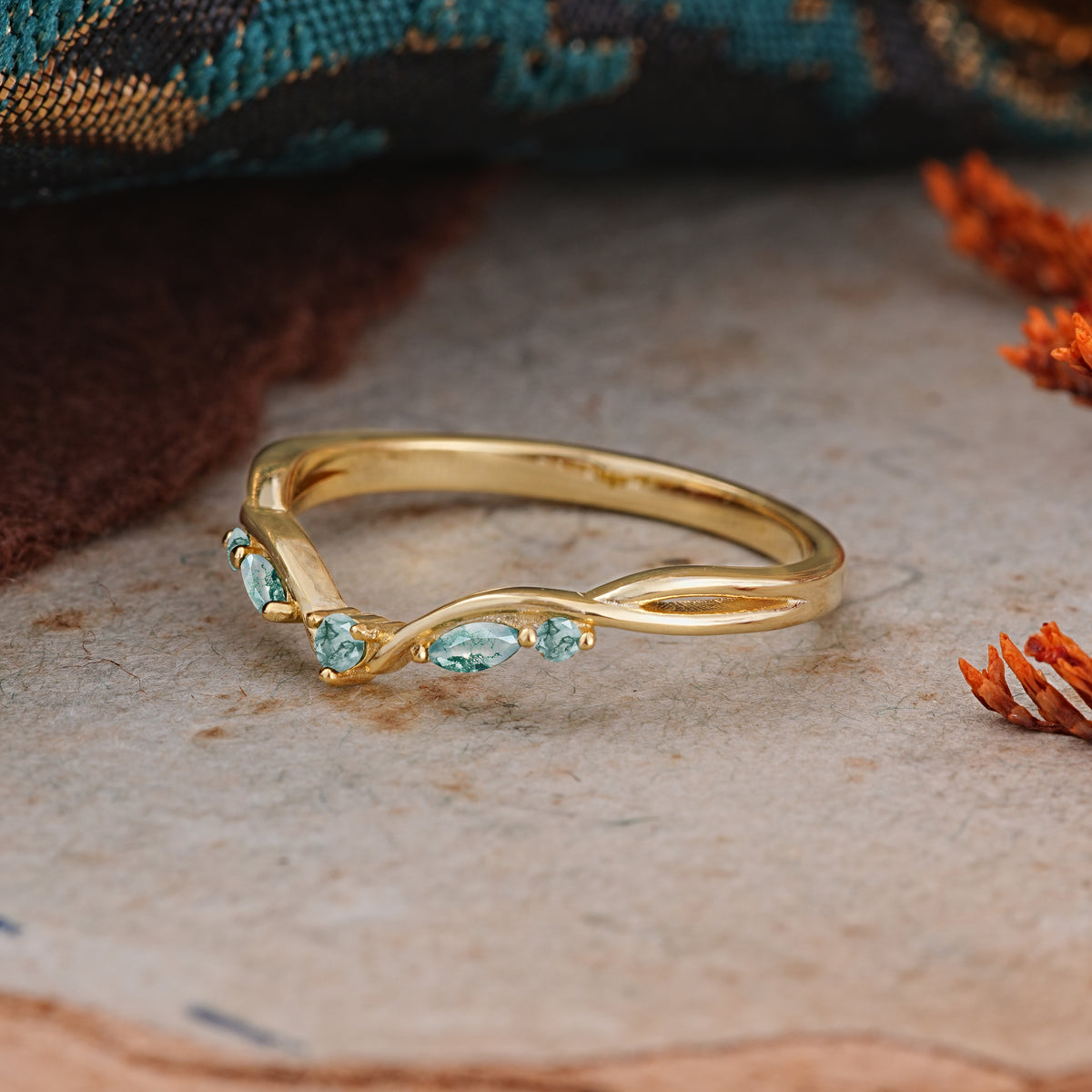 SR17205 Moss Agate Ring - White-Gold