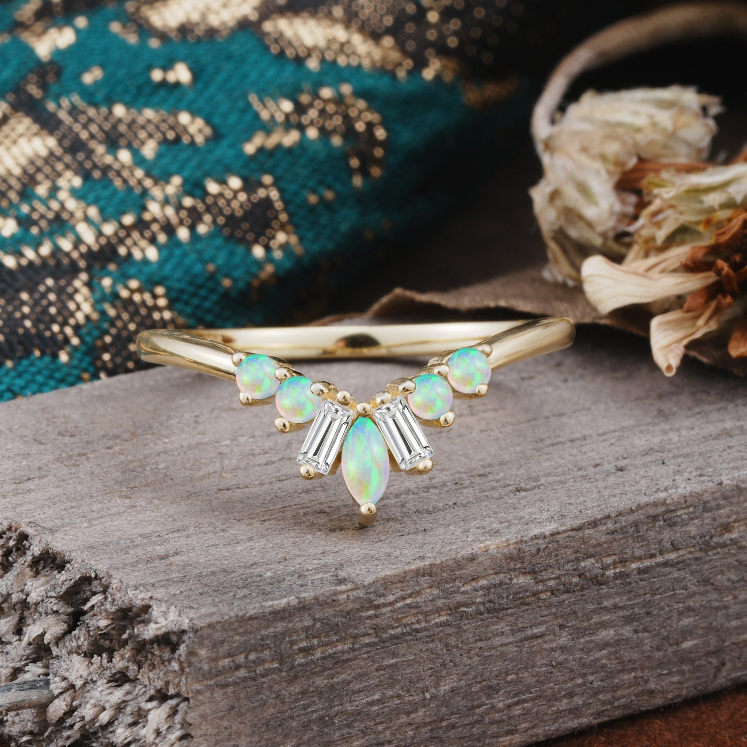 SR17216 Fire Opal Ring - Yellow-Gold