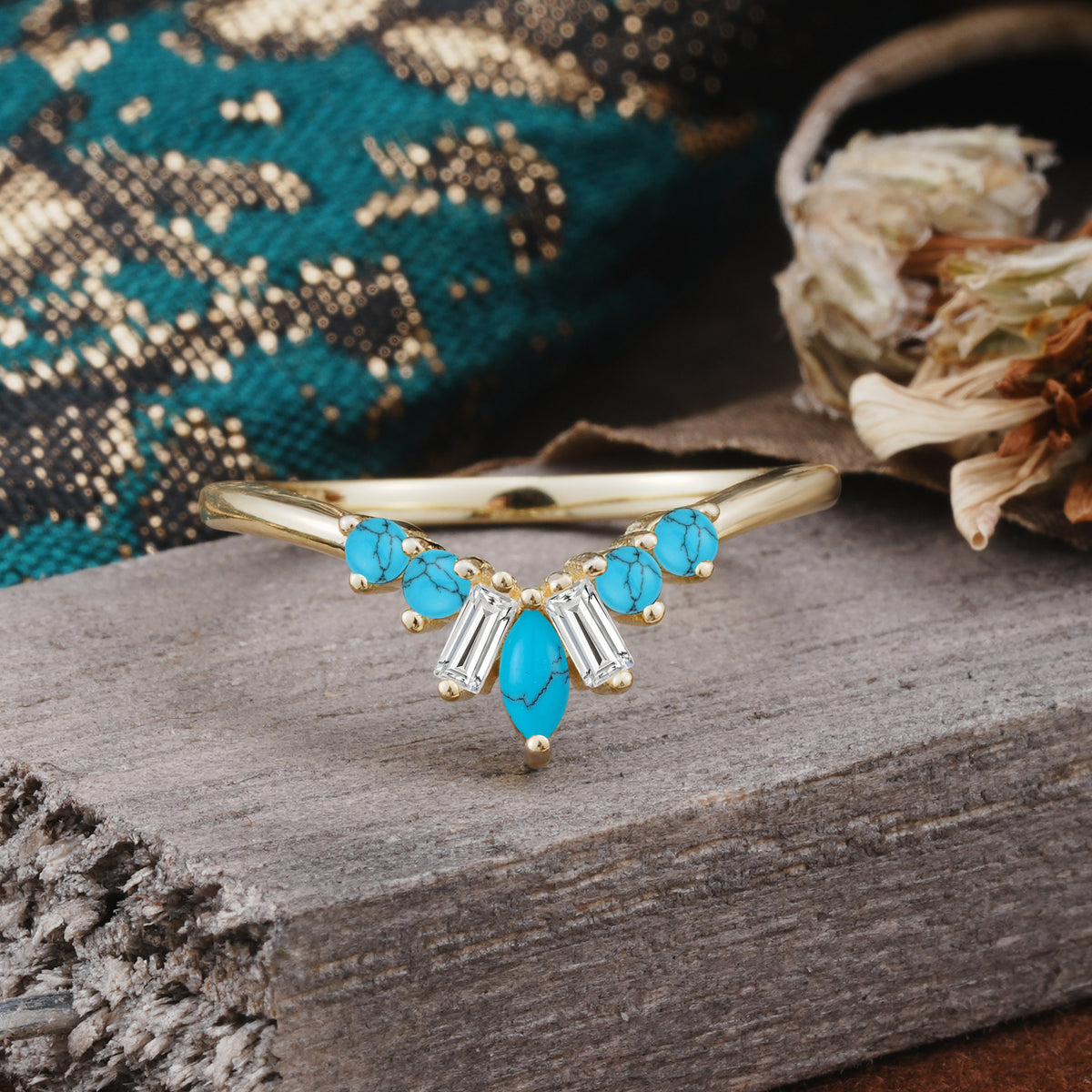 SR17216 Turquoise Ring - Yellow-Gold