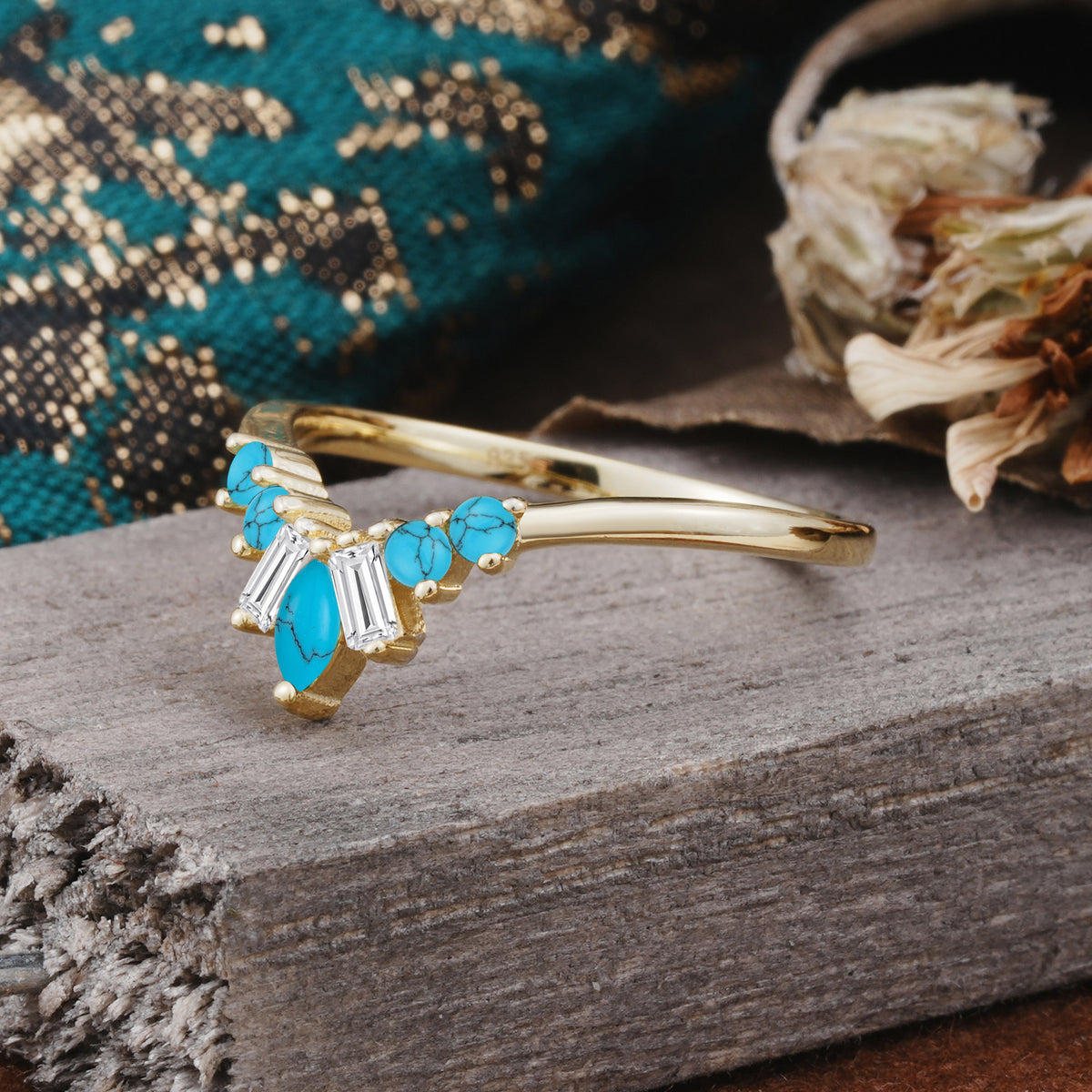 SR17216 Turquoise Ring - White-Gold