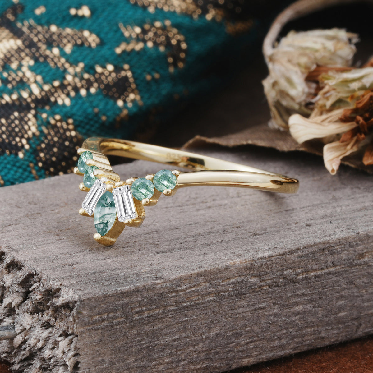 SR17216 Moss Agate Ring - White-Gold