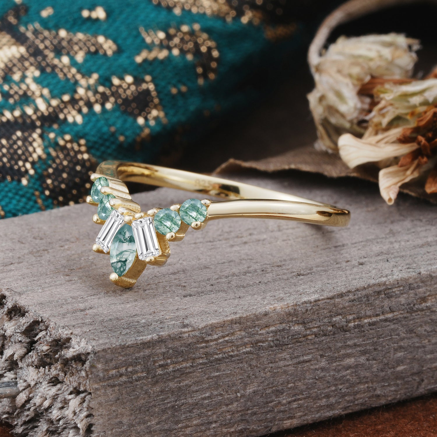 SR17216 Moss Agate Ring - White-Gold