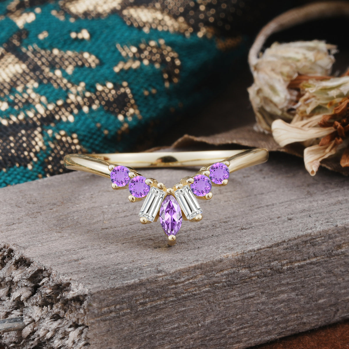 SR17216 Amethyst Ring - Yellow-Gold