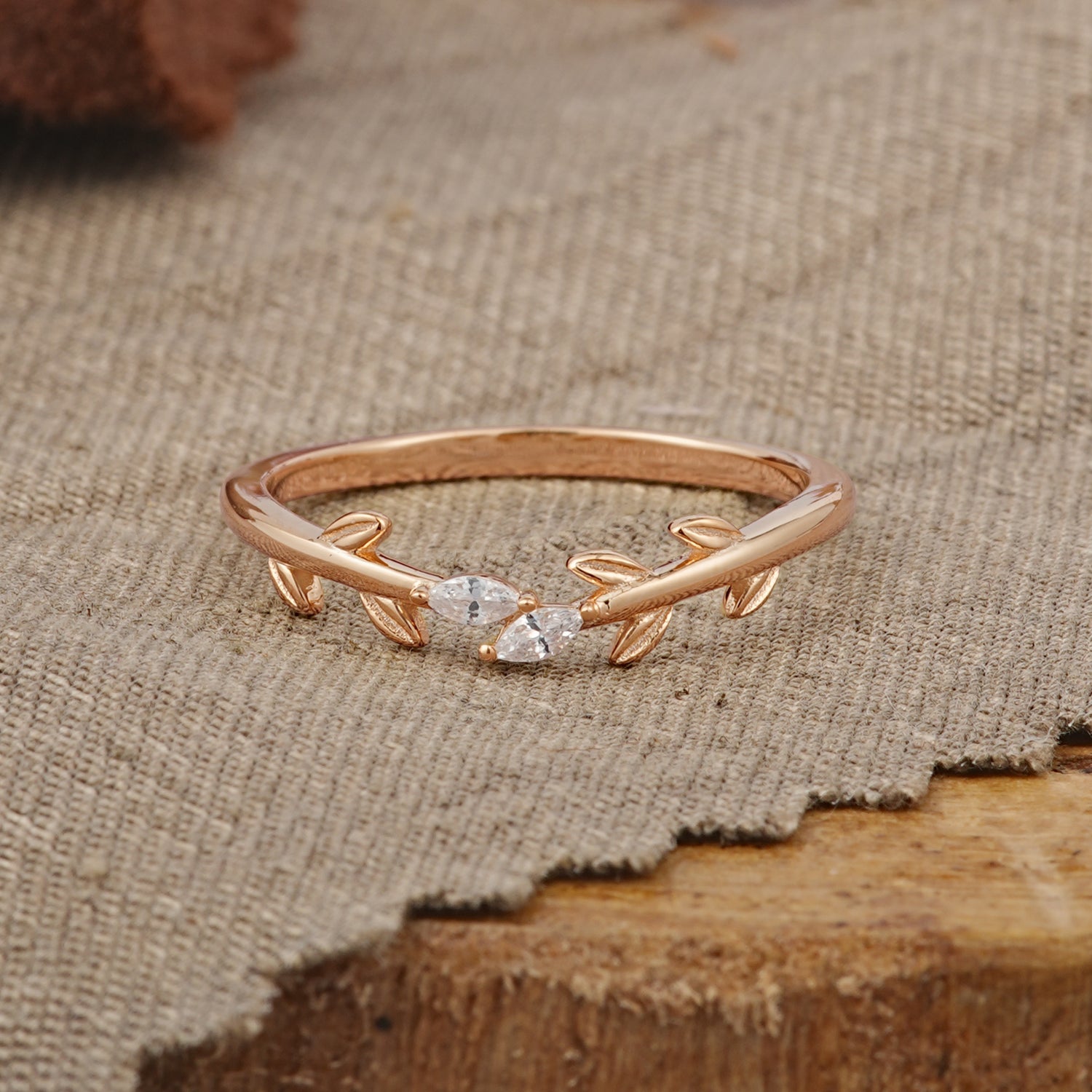 Nature Inspired Marquise Cut Moissanite Curved Wedding Band