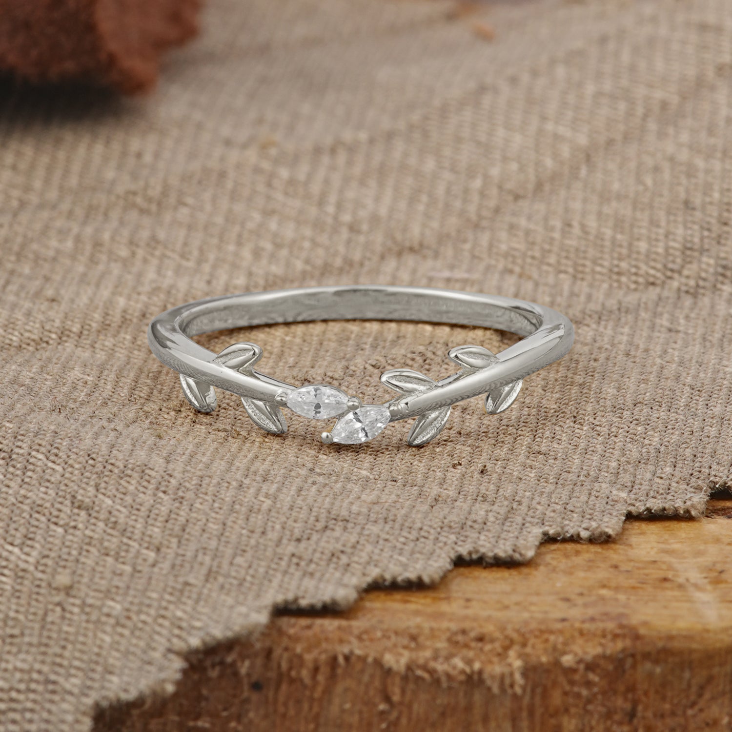 Nature Inspired Marquise Cut Moissanite Curved Wedding Band