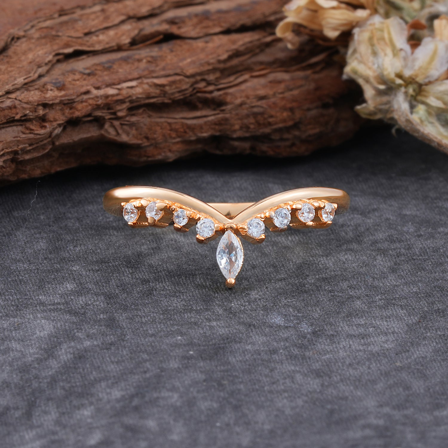 Luxurious Marquise Cut Moissanite Curved Wedding Band