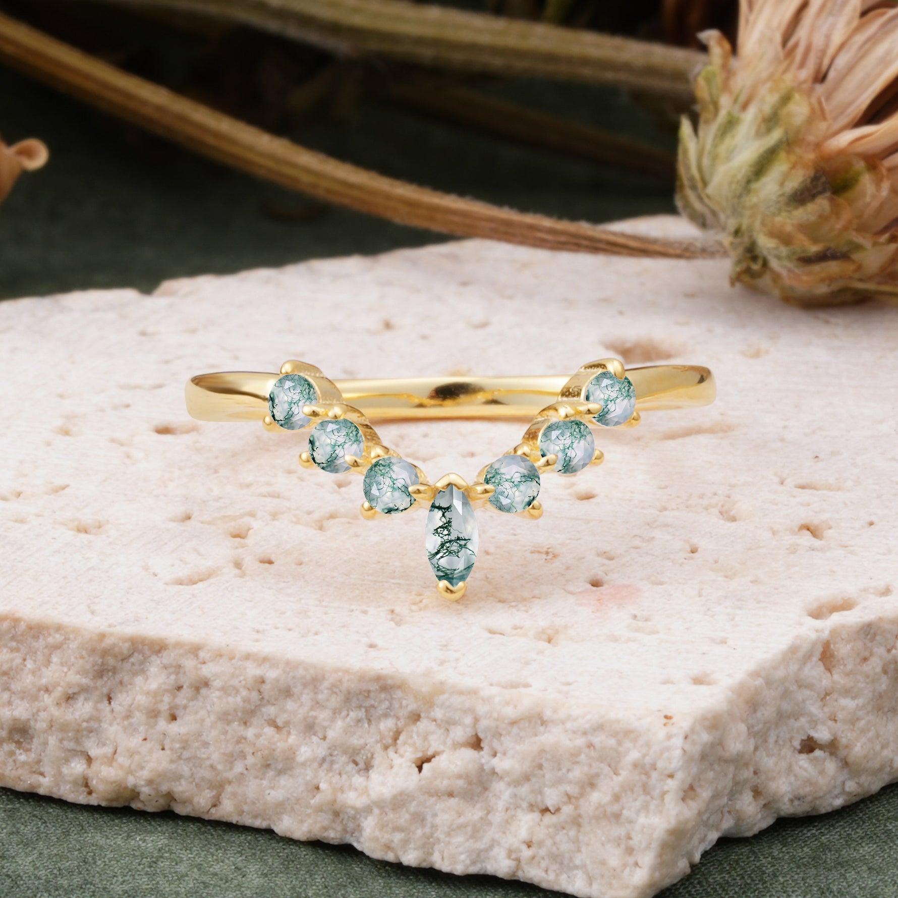 SR17234 Moss Agate Ring - Yellow-Gold