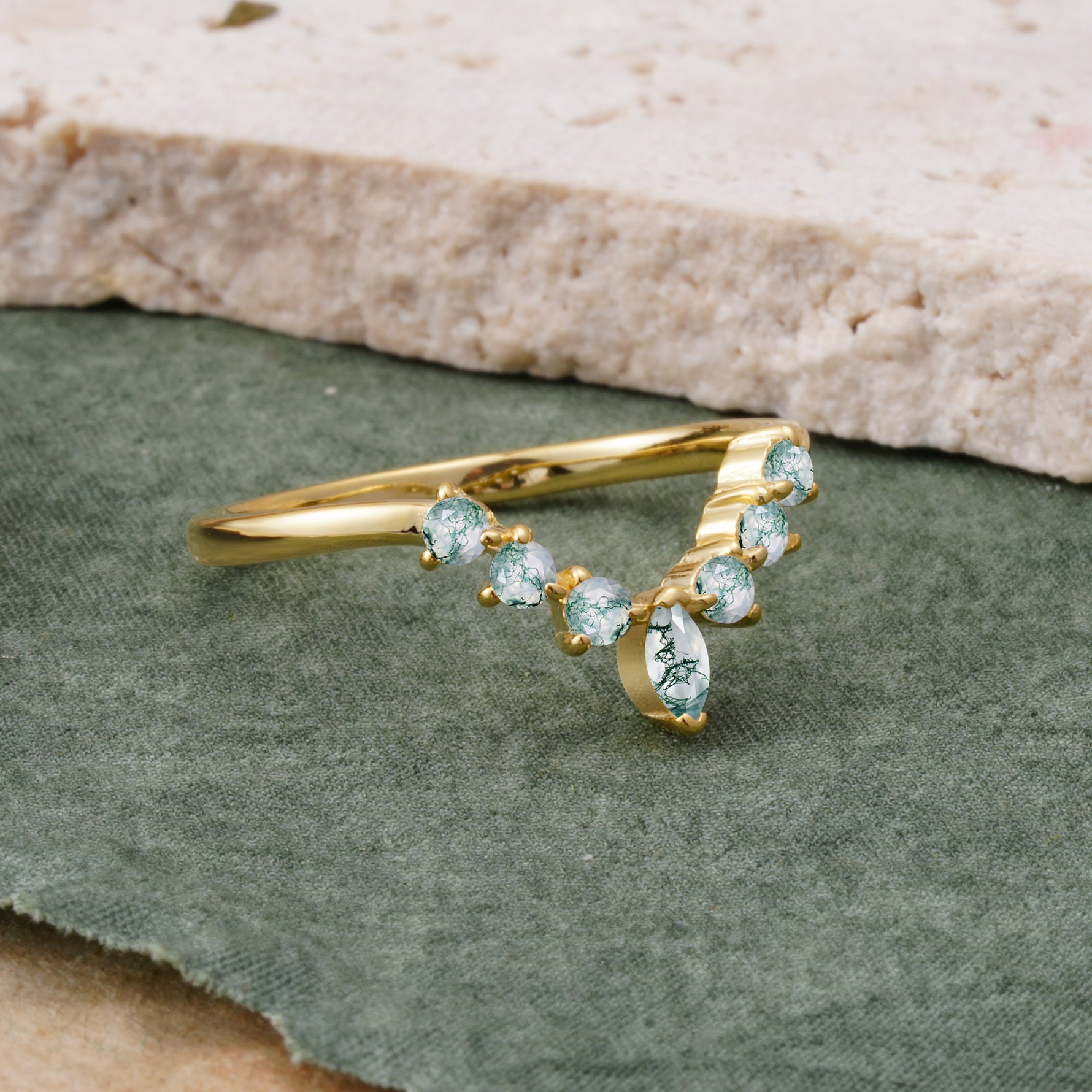 SR17234 Moss Agate Ring - White-Gold