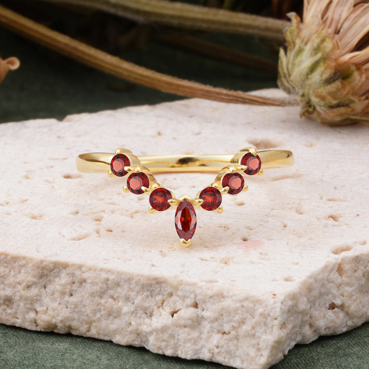 SR17234 Garnet Ring - Yellow-Gold