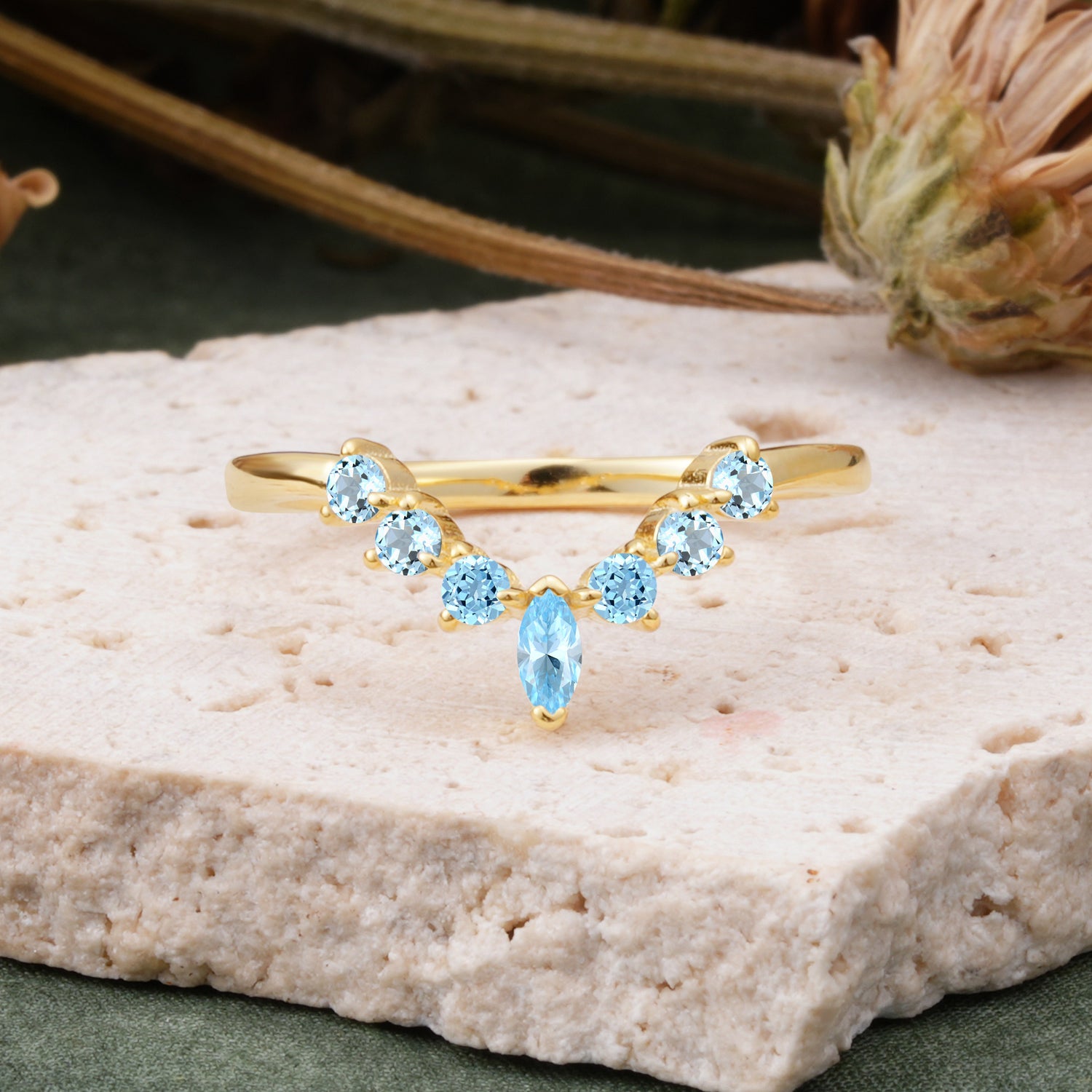 SR17234 Aquamarine Ring - Yellow-Gold