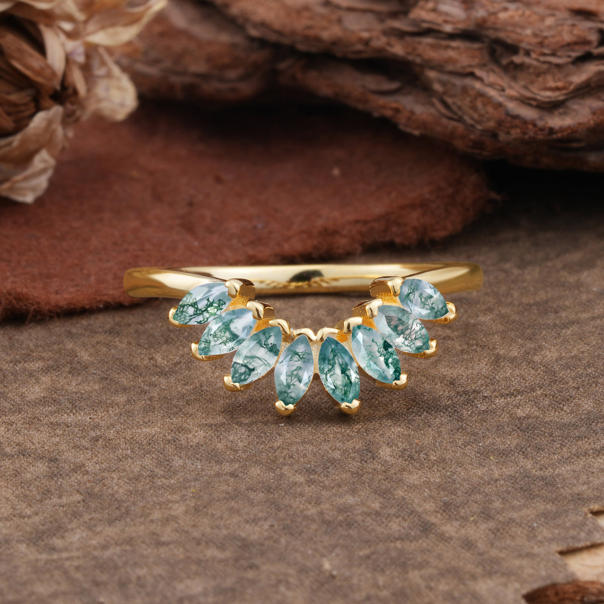 SR17236 Moss Agate Ring - Yellow-Gold