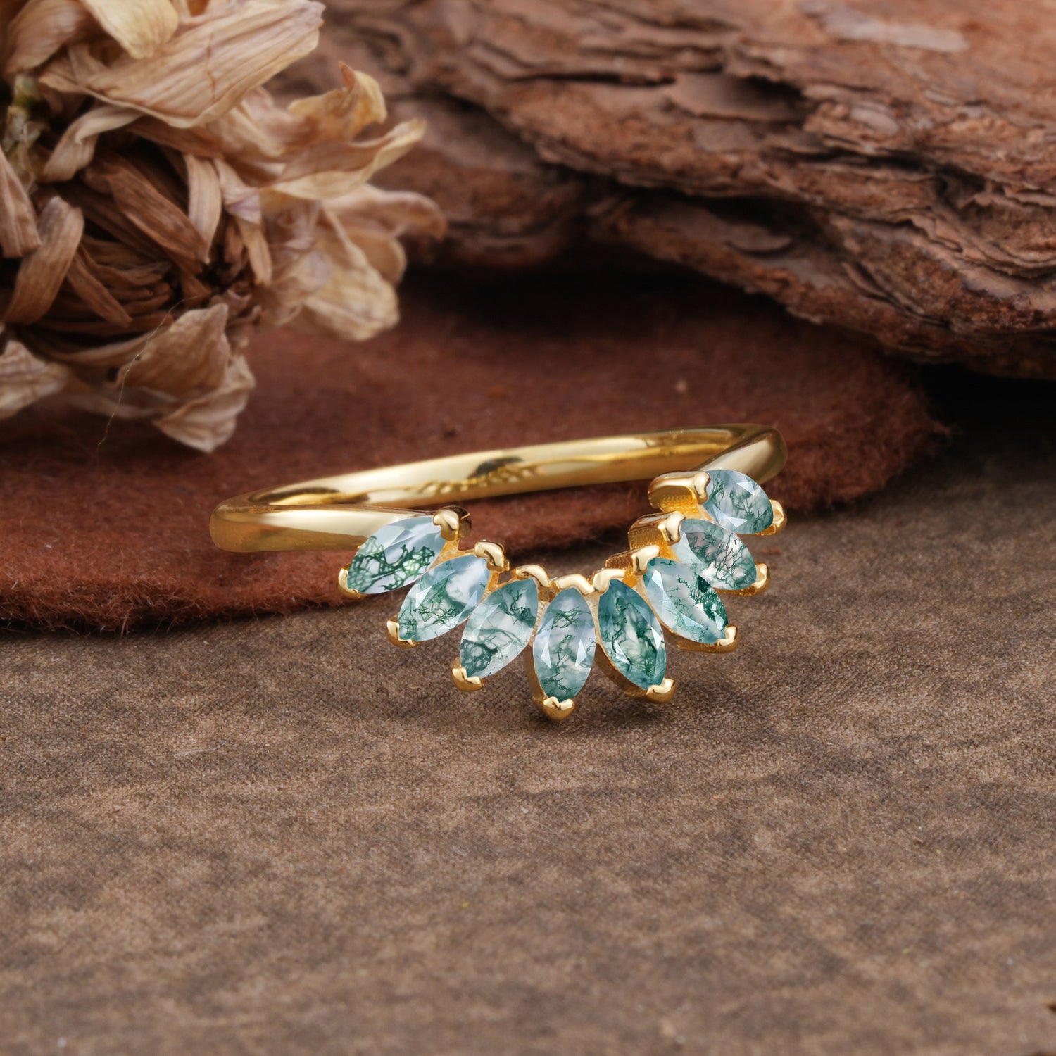 SR17236 Moss Agate Ring - Rose-Gold