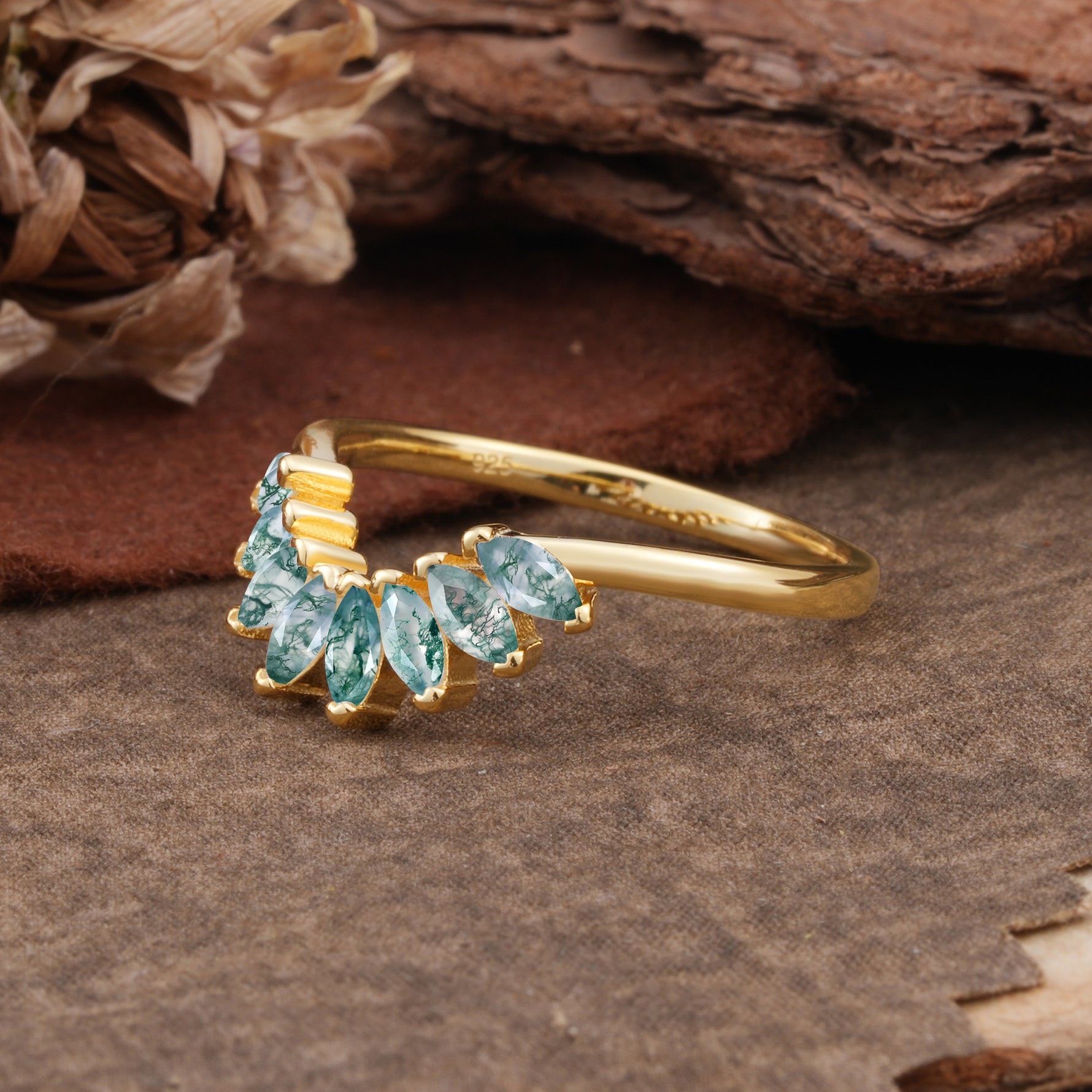 SR17236 Moss Agate Ring - White-Gold