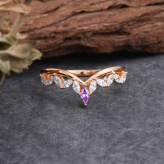 Unique Marquise Cut Curved Amethyst Ring for Women