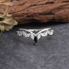 Unique Marquise Cut Curved Black Onyx Ring for Women