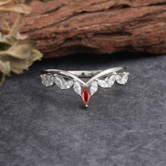 Unique Marquise Cut Curved Garnet Ring for Women