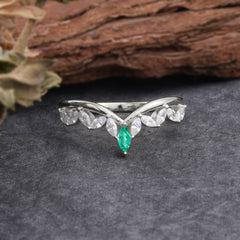 Unique Marquise Cut Curved Emerald Ring for Women