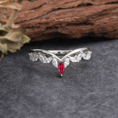 Unique Marquise Cut Curved Ruby Ring for Women