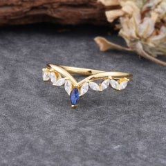 Unique Marquise Cut Curved Sapphire Ring for Women