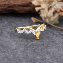 Unique Marquise Cut Curved Citrine Ring for Women