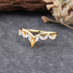 Unique Marquise Cut Curved Citrine Ring for Women