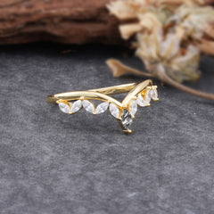 Unique Marquise Cut Curved Black Rutilated Quartz Ring for Women