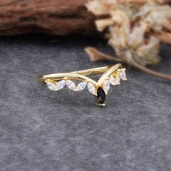 Unique Marquise Cut Curved Black Onyx Ring for Women