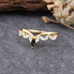 Unique Marquise Cut Curved Black Onyx Ring for Women