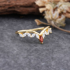 Unique Marquise Cut Curved Garnet Ring for Women