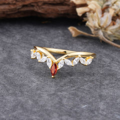 Unique Marquise Cut Curved Garnet Ring for Women