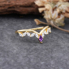 Unique Marquise Cut Curved Amethyst Ring for Women