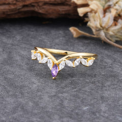 Unique Marquise Cut Curved Amethyst Ring for Women