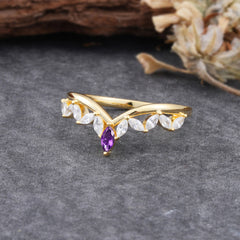 Unique Marquise Cut Curved Amethyst Ring for Women