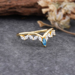 Unique Marquise Cut Curved Aquamarine Ring for Women