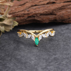 Unique Marquise Cut Curved Emerald Ring for Women