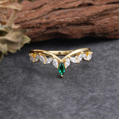 Unique Marquise Cut Curved Emerald Ring for Women