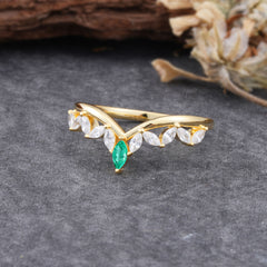 Unique Marquise Cut Curved Emerald Ring for Women