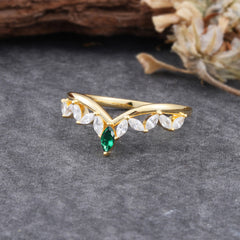Unique Marquise Cut Curved Emerald Ring for Women