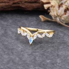 Unique Marquise Cut Curved Moonstone Ring for Women