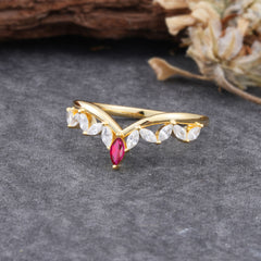 Unique Marquise Cut Curved Ruby Ring for Women