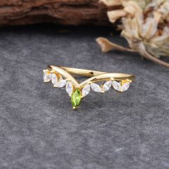 Unique Marquise Cut Curved Peridot Ring for Women