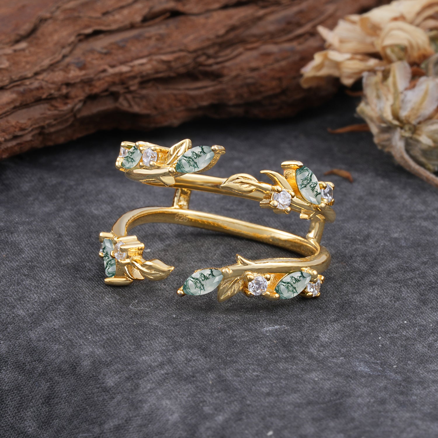 SR17251 Moss Agate Ring - Yellow-Gold