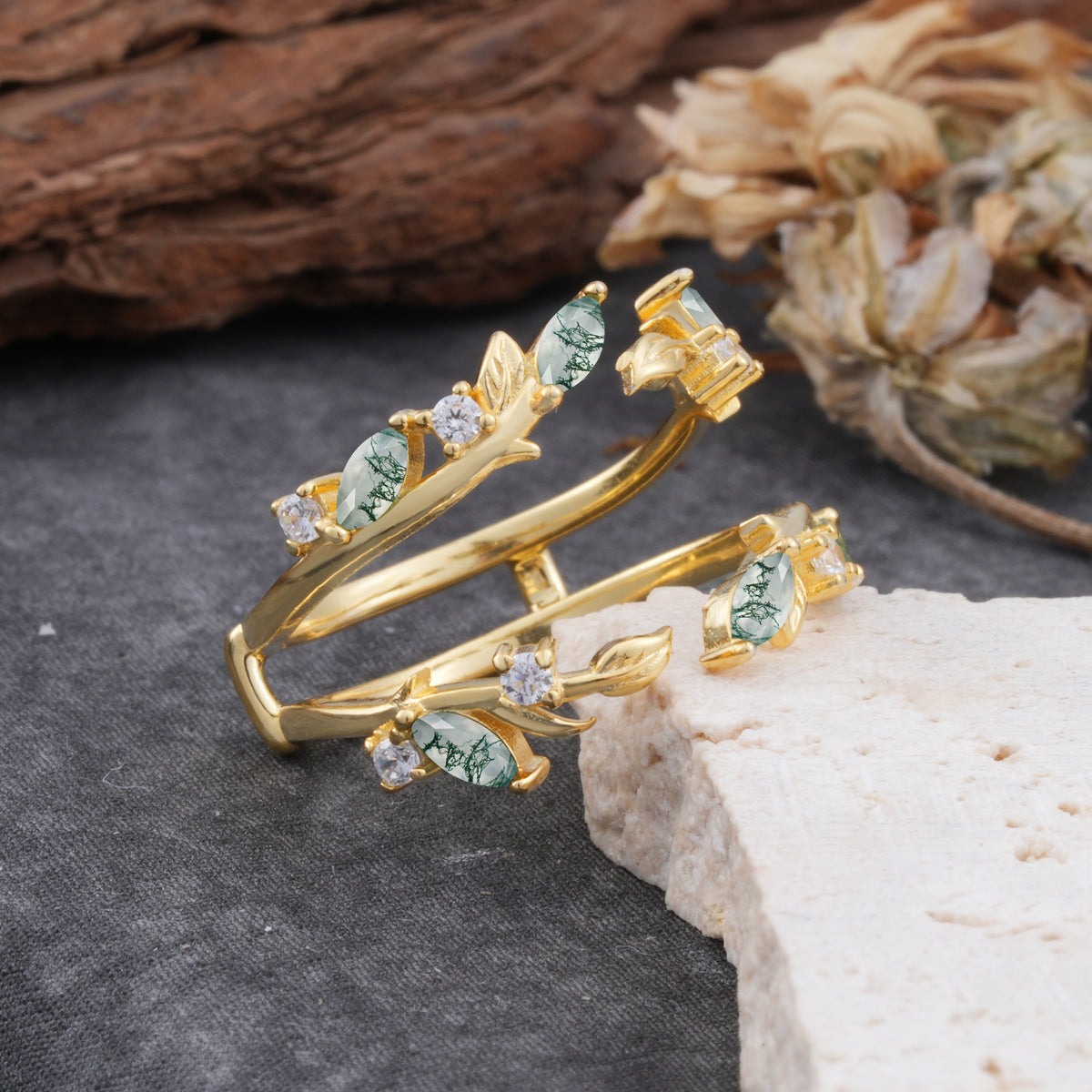 SR17251 Moss Agate Ring - Rose-Gold